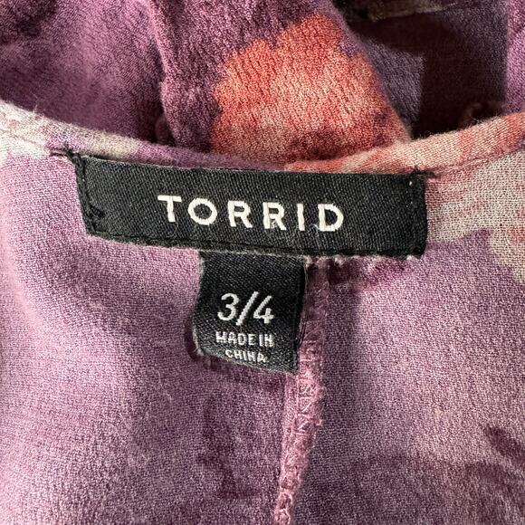 Torrid SZ 3/4 (3/4X-Large) Shirttail Kimono Open-Front Floral Long Loose Sleeves - Picture 8 of 10